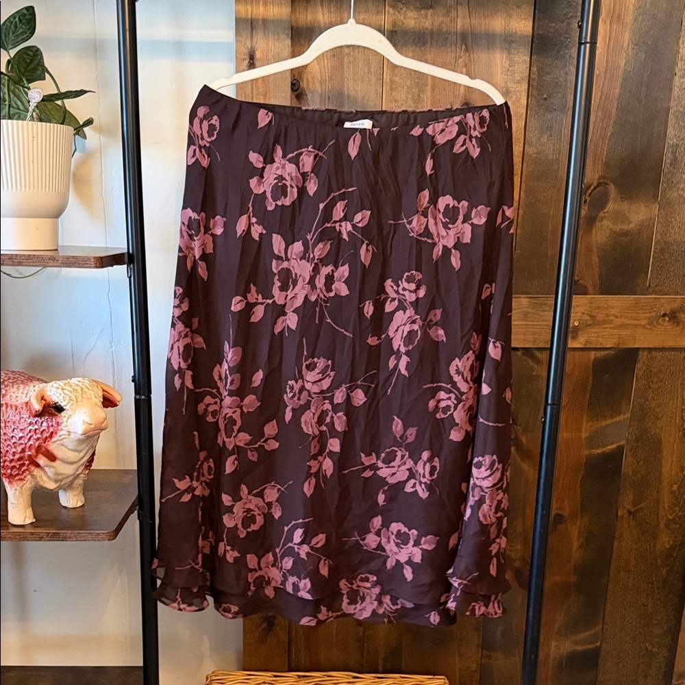 Women's Floral Midi Skirt - Plum Pink Floral